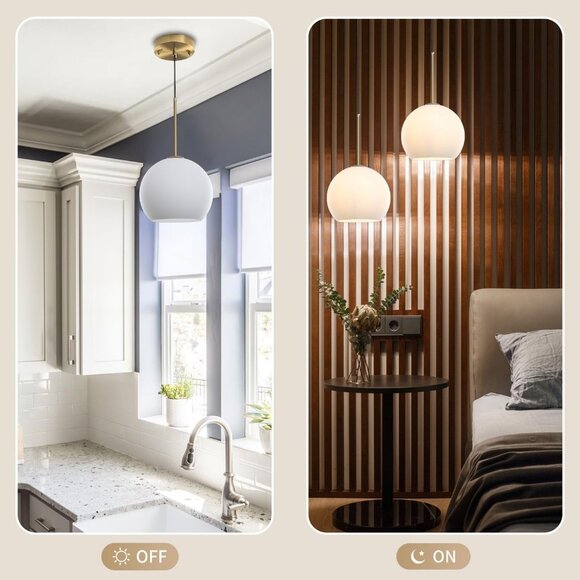 NEW Modern Globe Pendant Light Fixture Mid-Century Glass Ceiling Gold White - Picture 5 of 7